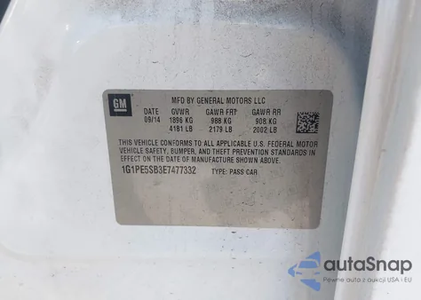 2014 Chevrolet Cruze 2Lt Auto z USA, uszkodzony, nr VIN 1G1PE5SB3E7477332